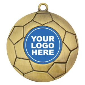 Gold football ball logo medal with metal construction