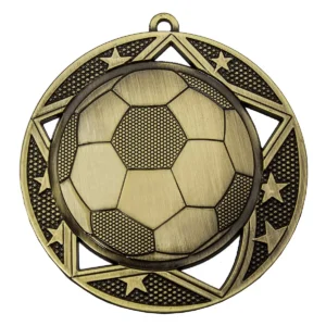 Gold football galaxy medal with metal construction