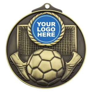 Gold football medal 25mm insert with metal construction
