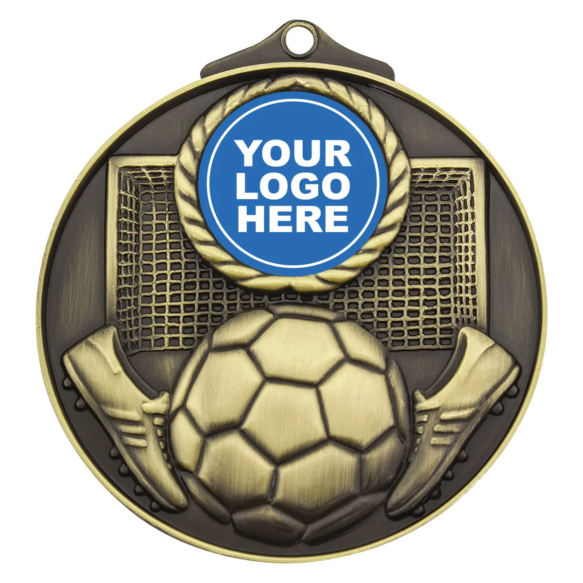 m080g-gold Gold football medal 25mm insert with metal construction