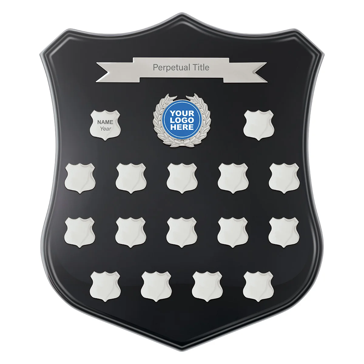 Black fraternity shield with timber construction