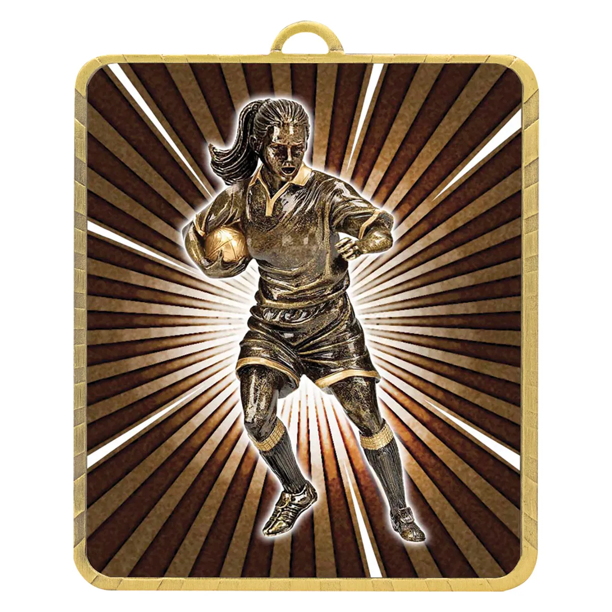 lm012g-gold Gold gold lynx medal - rugby female with metal construction