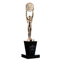 Black / gold gold oscar figurine with globe on black crystal base with zinc alloy / crystal construction