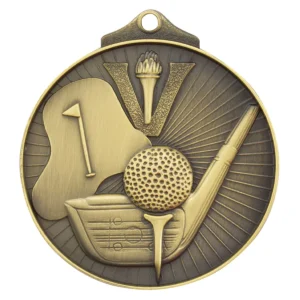 Gold golf medal with metal construction