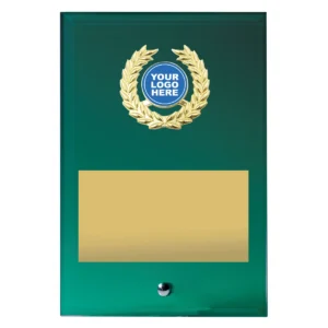 Green green glass plaque with glass construction