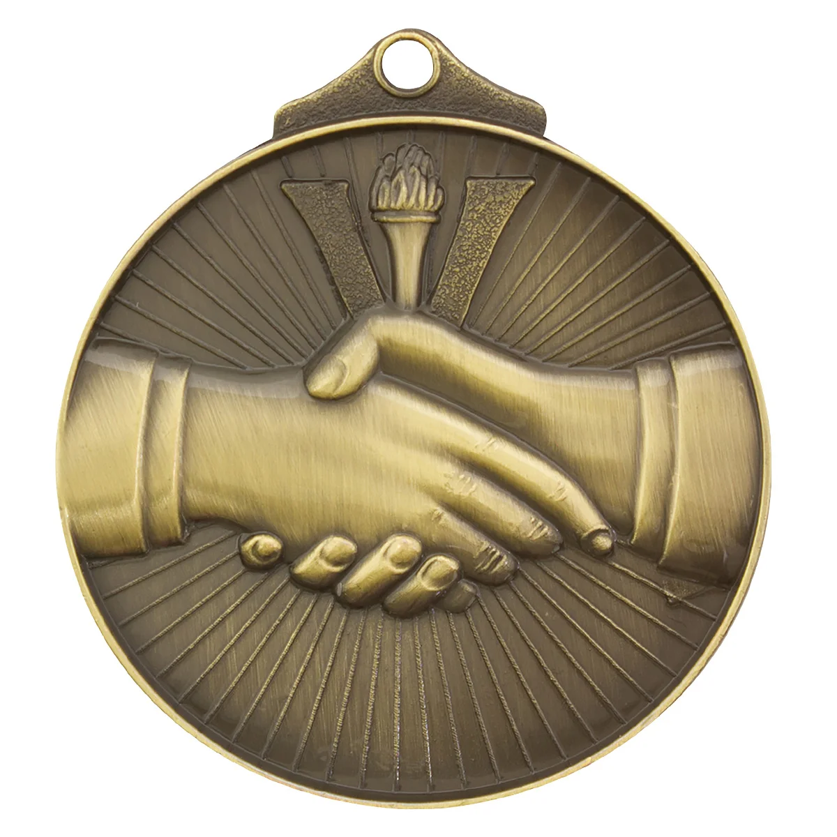 md927g-gold Gold handshake medal with metal construction