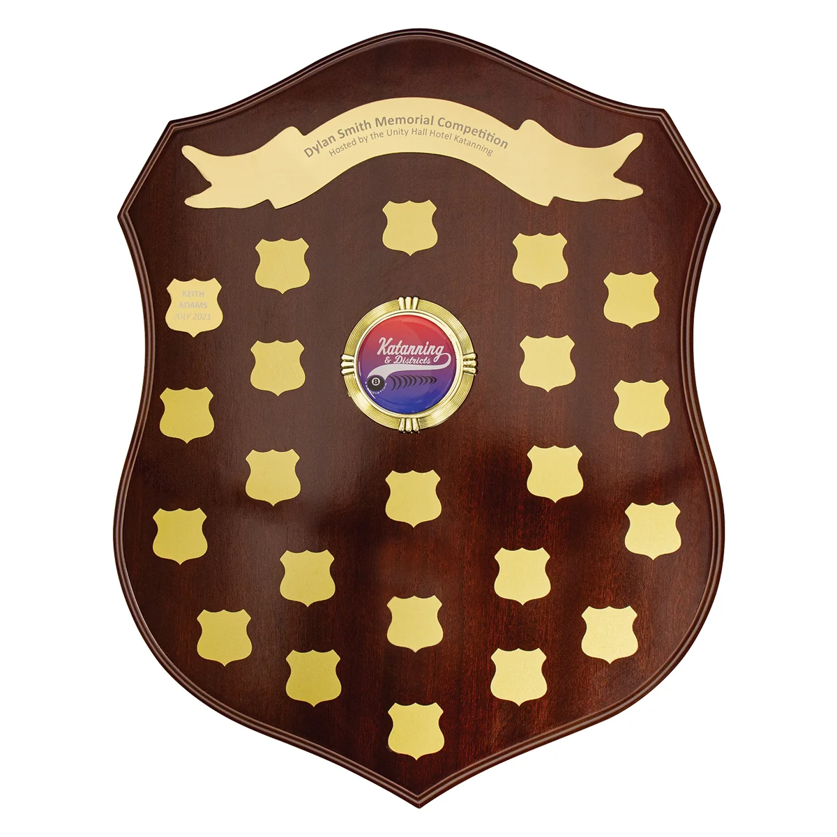 pes-16-03-walnut Walnut heritage gold shield with timber construction