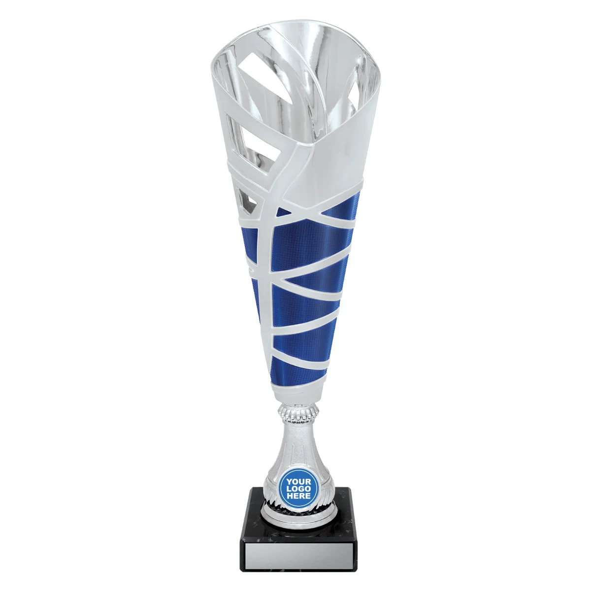 cup90a-blue Blue hex cup - silver / blue with plastic / marble construction