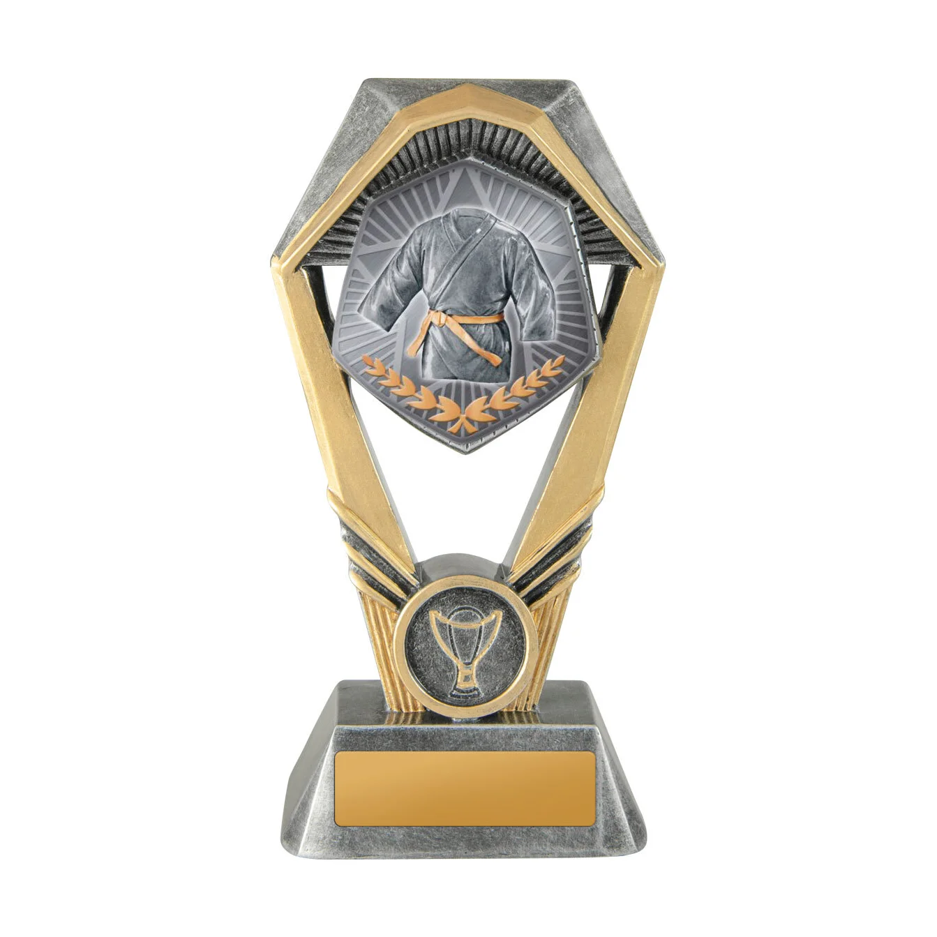 -gold Silver / gold hex tower-martial arts with resin construction
