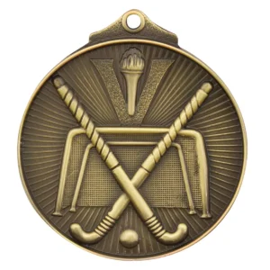 Gold hockey medal with metal construction