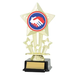 Gold icon star - handshake with plastic construction