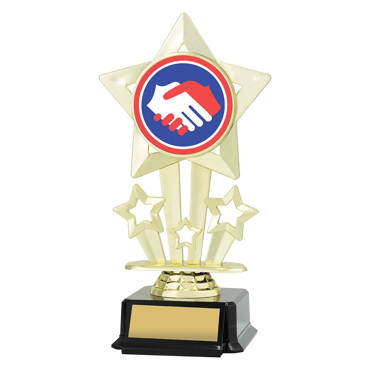 Gold icon star - handshake with plastic construction