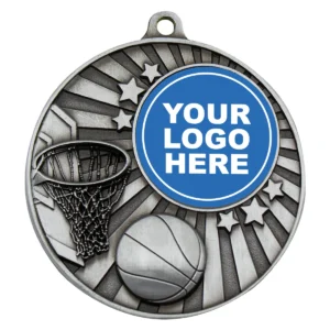 Silver impact medal - basketball with metal construction