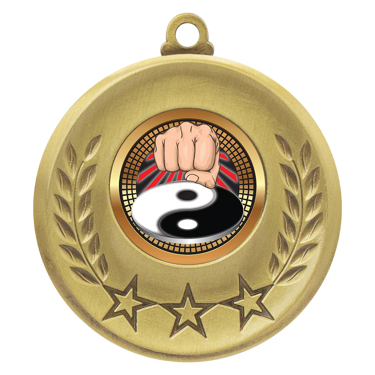 msh145g-gold Gold laurel medal - martial arts with metal construction