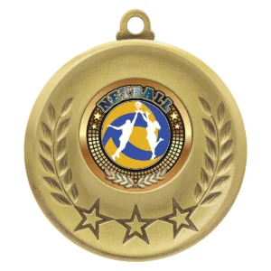 Gold laurel medal - netball with metal construction