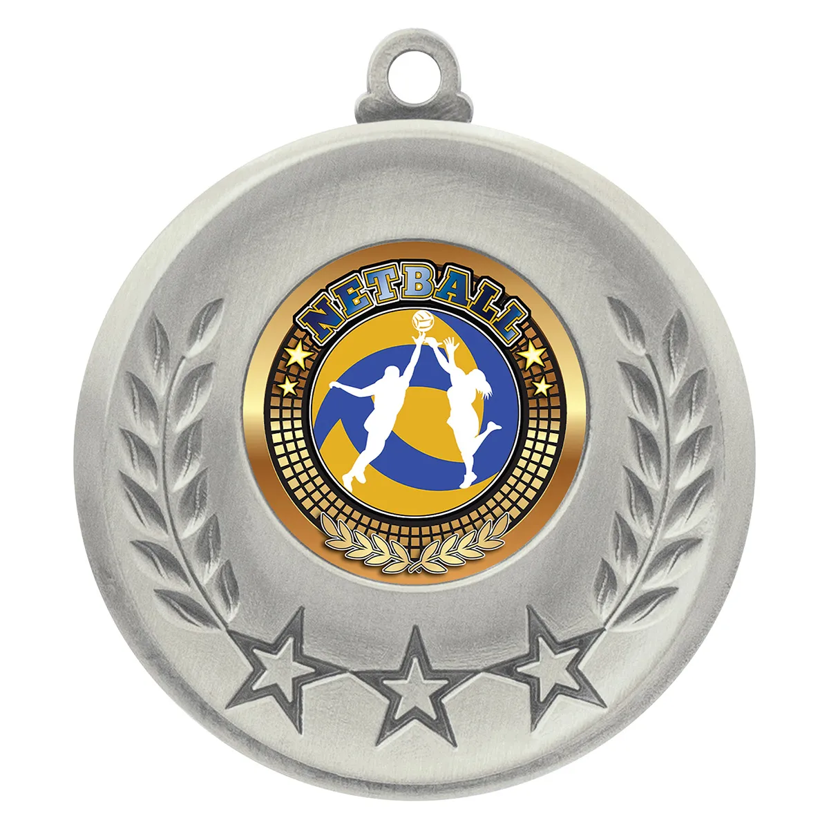 msh137s-silver Silver laurel medal - netball with metal construction