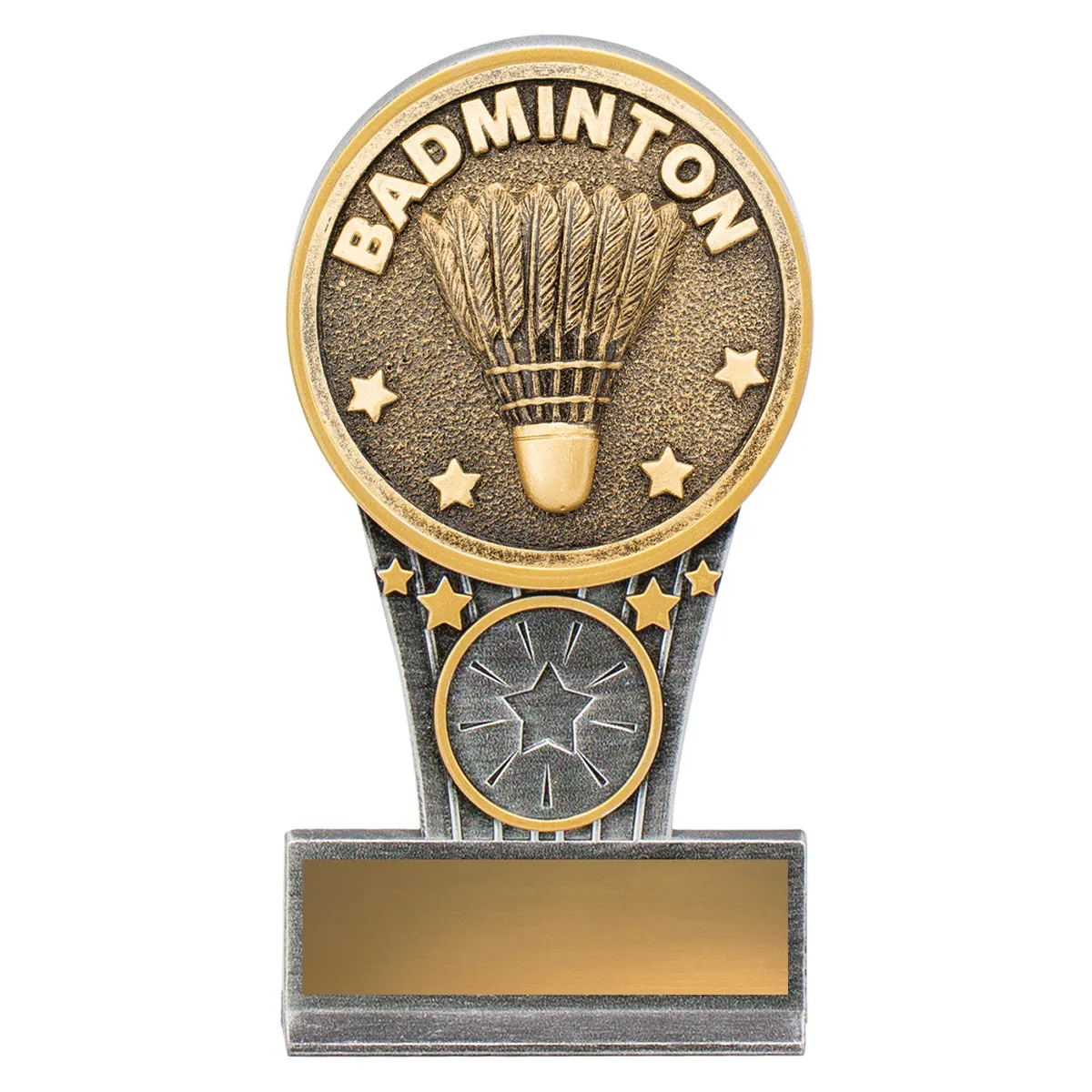 Silver & gold mini badminton ikon with resin construction