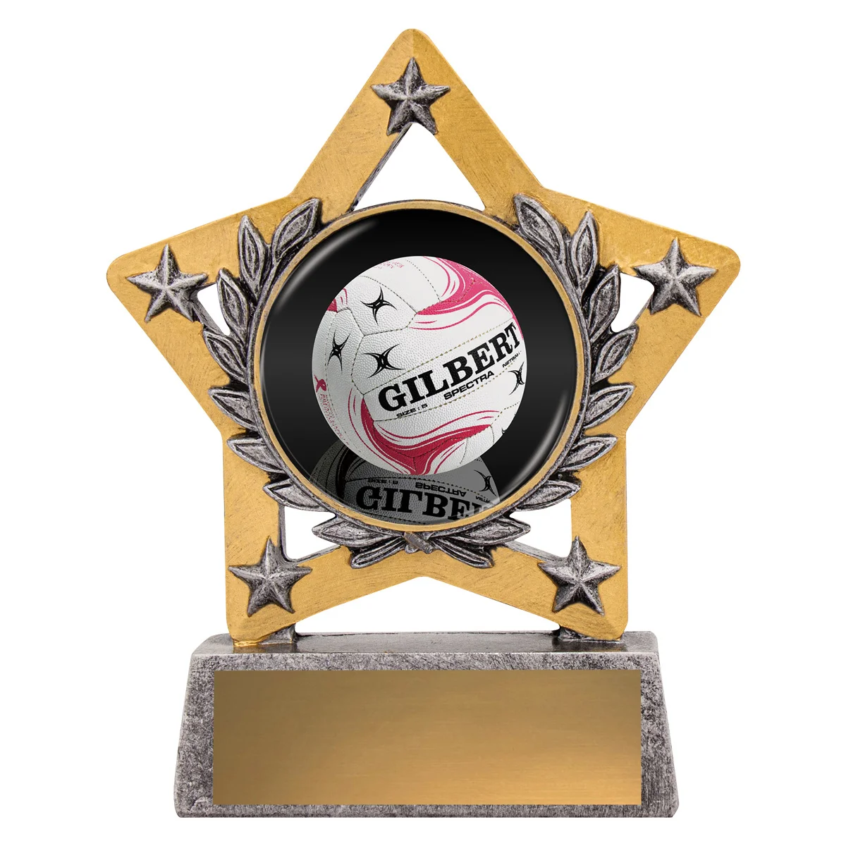 msc911-silver Silver mini star colour - netball with resin construction