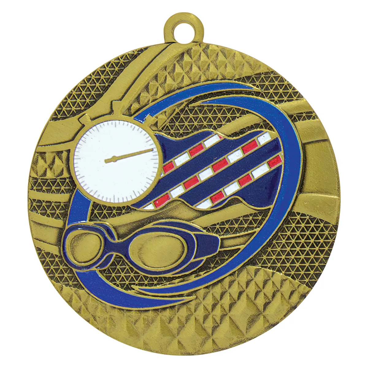 my630g-gold Gold mosaic swim medal with metal construction