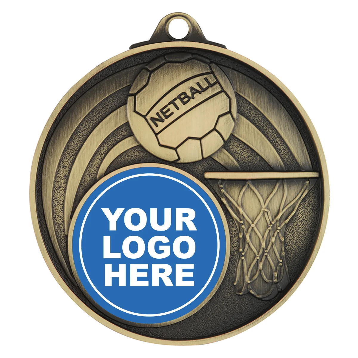 mc911g-gold Gold netball medal - insert option with metal construction