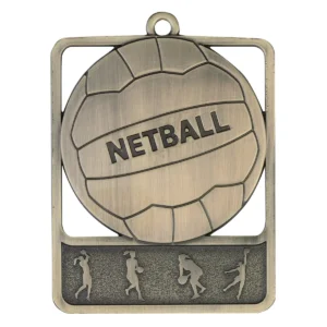 Gold netball rosetta with metal construction