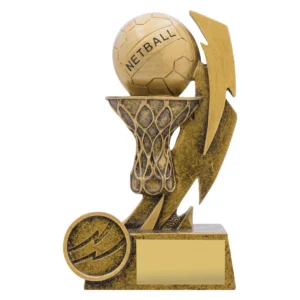 Gold netball shazam with resin construction
