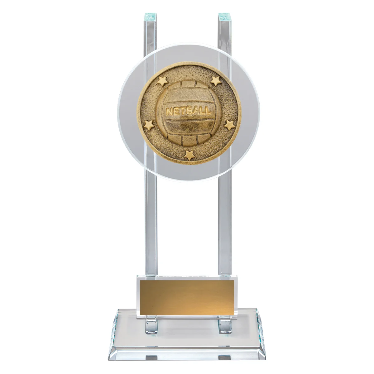 sg237a-gold Gold netball spartan glass with glass construction