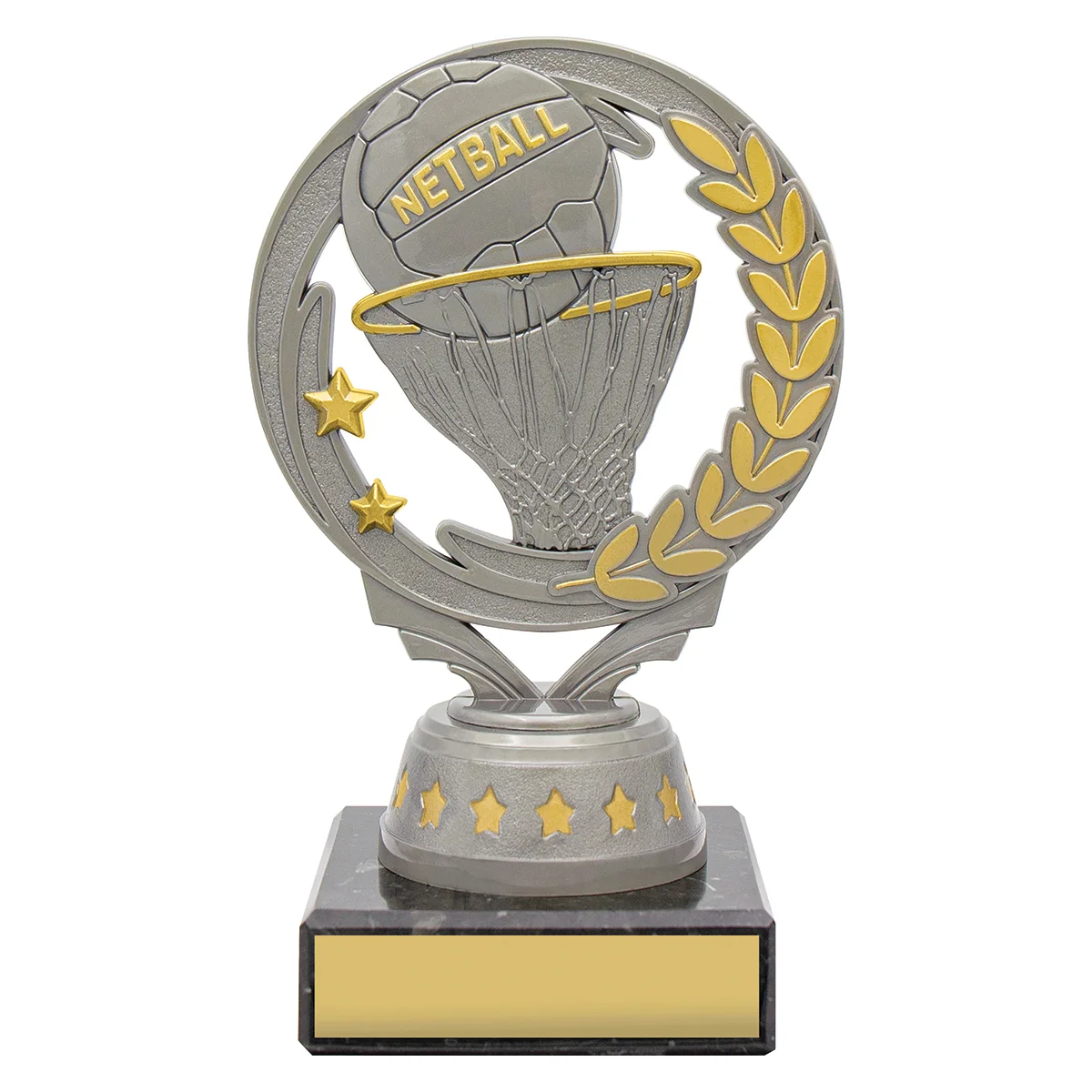 n524a-silver Silver netball torch with plastic / marble construction