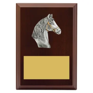Walnut peak plaque horse with timber construction