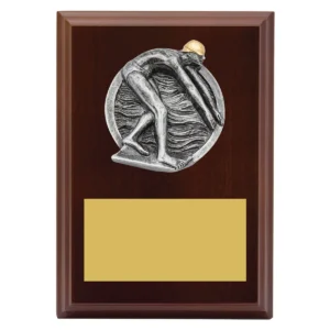 Walnut peak plaque - male swim with timber construction