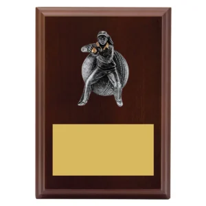 Walnut plaque - female fielding with timber construction