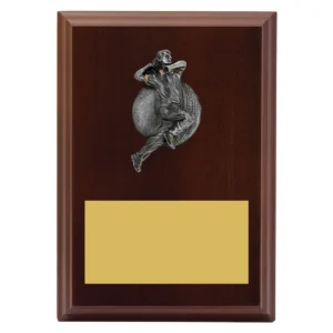 Walnut plaque - male bowling with timber construction