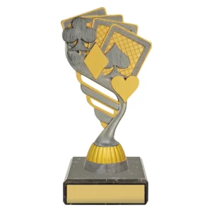 Silver poker trophy with plastic / marble construction