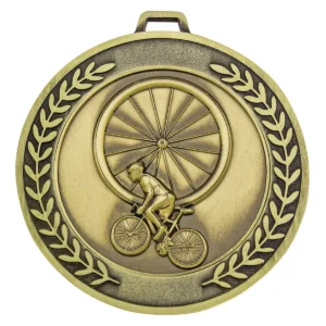 Gold prestige medal cycling with metal construction