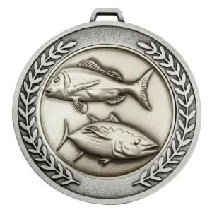 Silver prestige medal fishing with metal construction