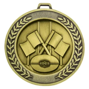 Gold prestige medal goal flags with metal construction