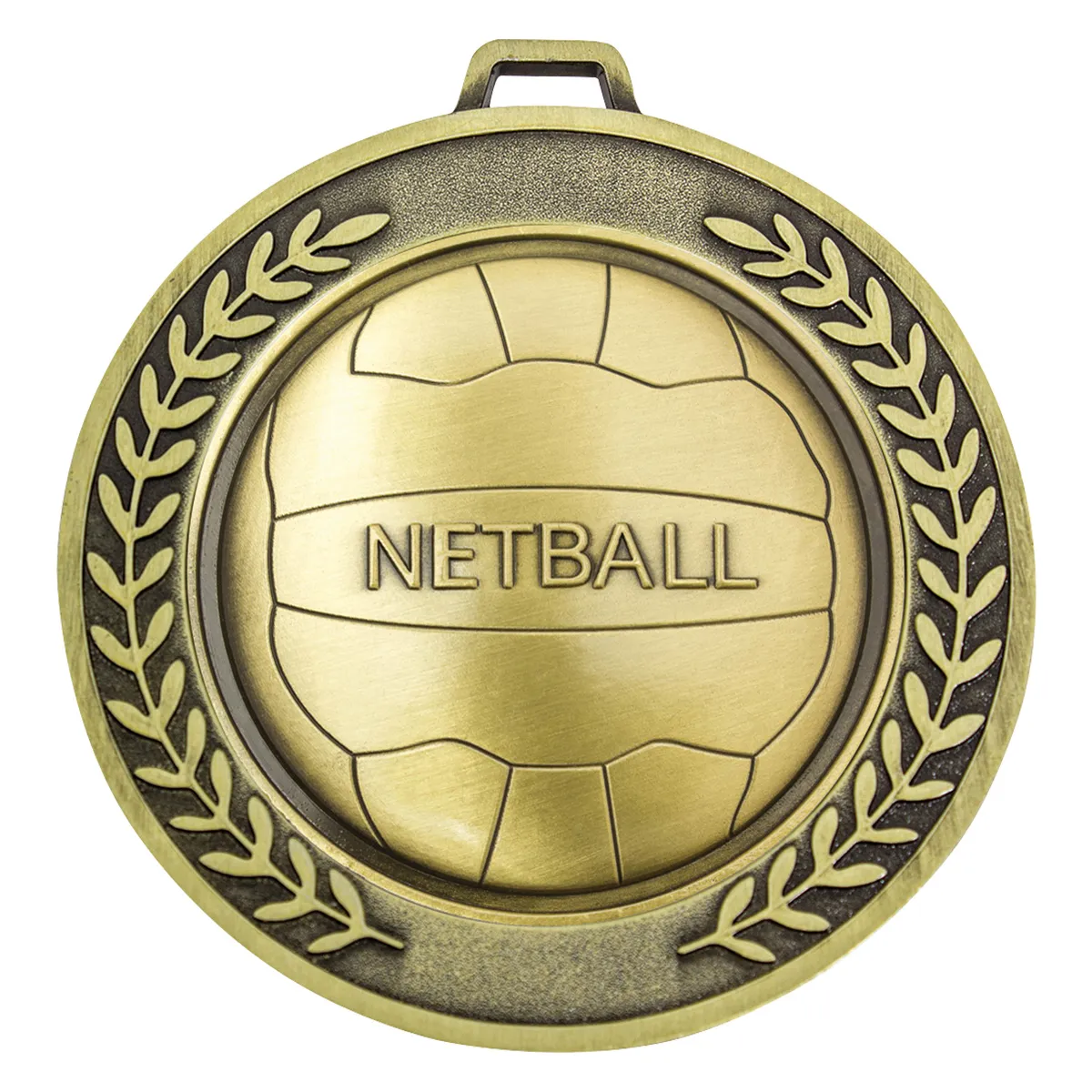 mmj591g-gold Gold prestige medal netball with metal construction