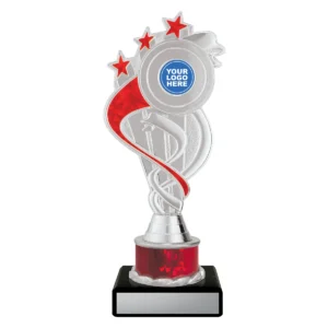 Red ribbon star with plastic / marble construction