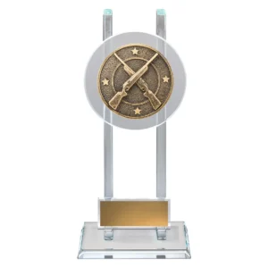 Gold rifle shooting spartan glass with glass construction