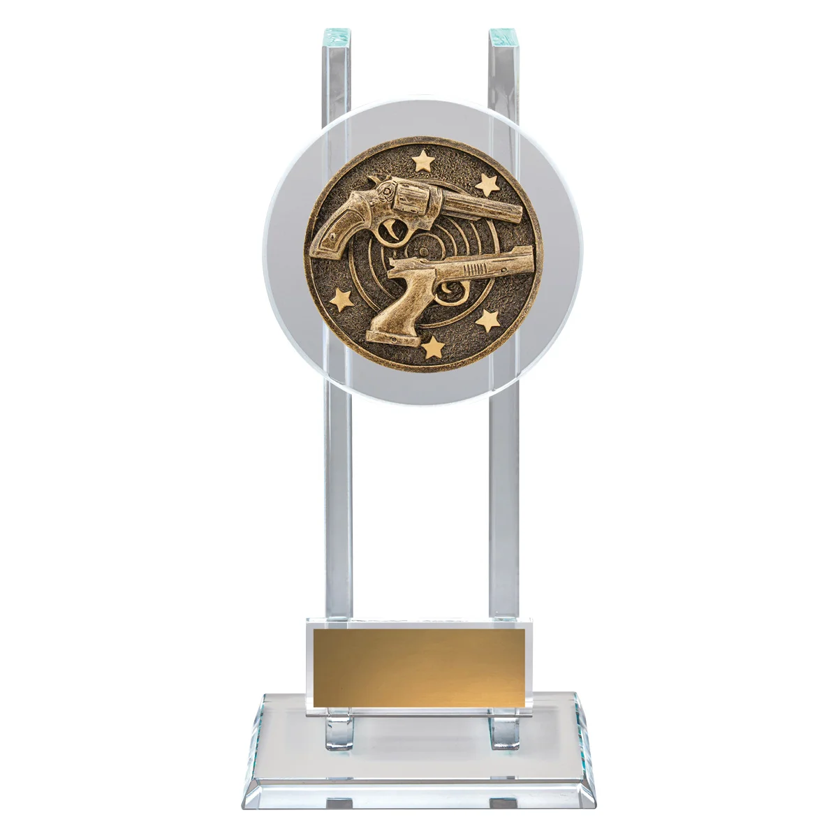 sg253a-gold Gold shooting spartan glass with glass construction