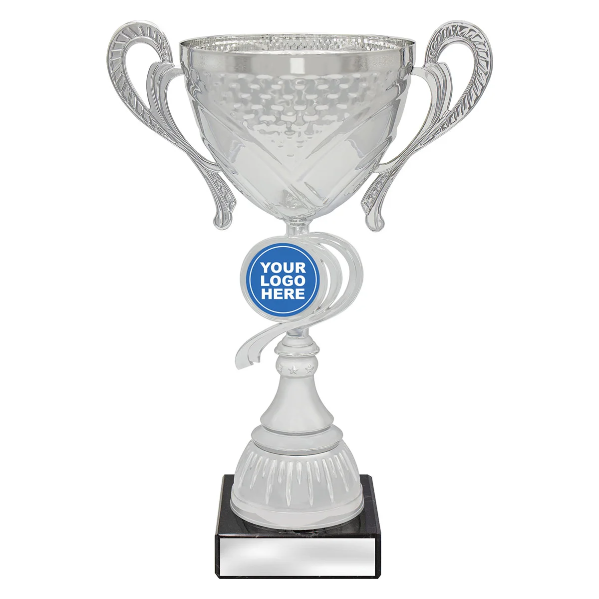 cup182a-silver Silver showcase cup with plastic / metal / marble construction