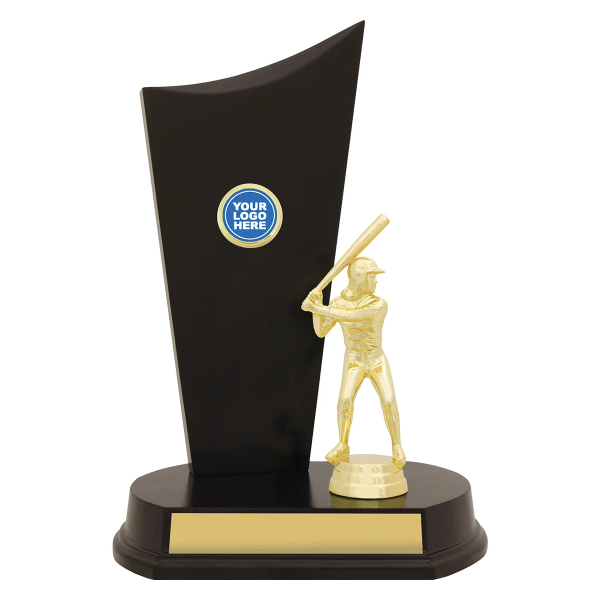 yt8275a-gold Gold softball timber crest with plastic / timber construction