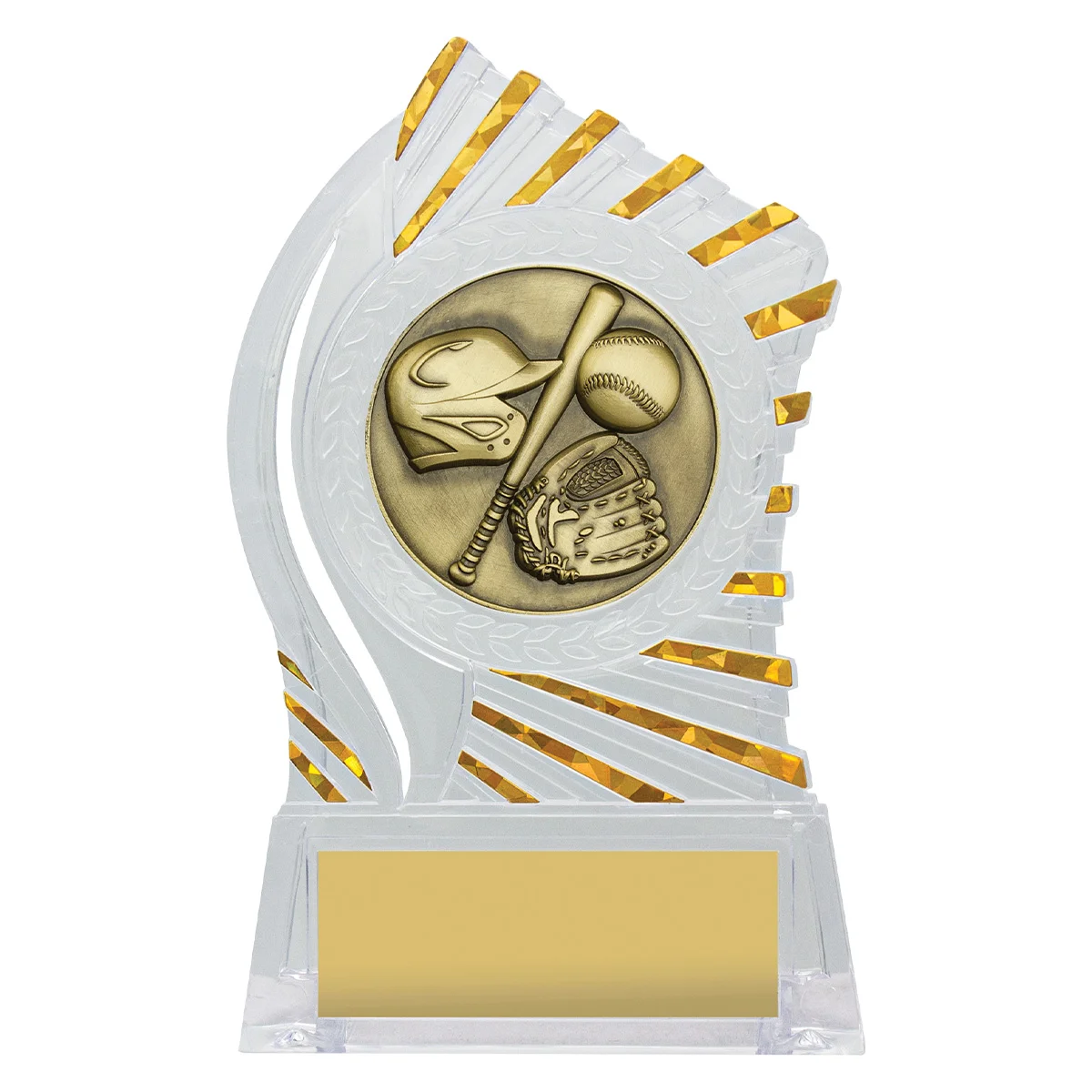 rh333-clear-with-gold Clear with gold solar baseball / softball with acrylic construction