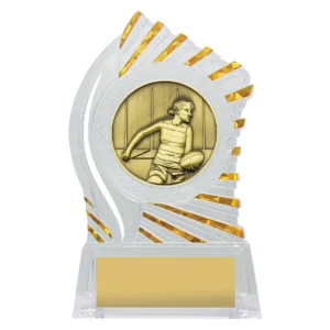 Clear with gold solar female footy with acrylic construction