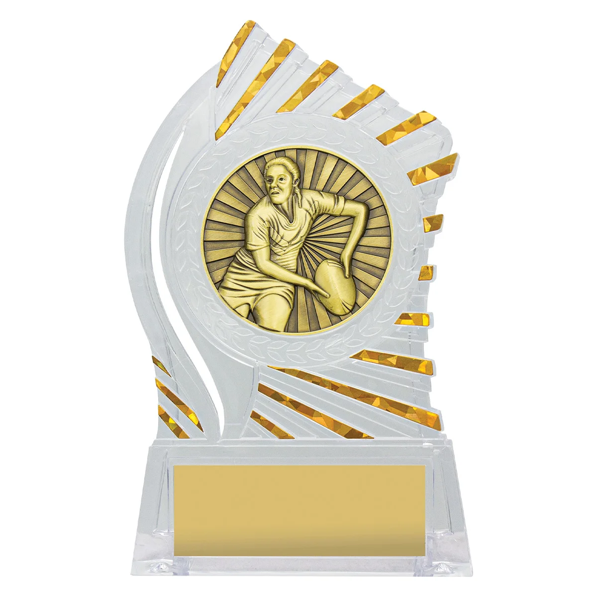 rh316-clear-with-gold Clear with gold solar female rugby with acrylic construction