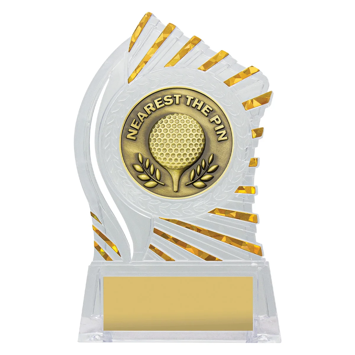 rh368-clear-with-gold Clear with gold solar golf - nearest the pin with acrylic construction