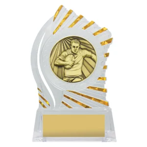 Clear with gold solar male rugby with acrylic construction
