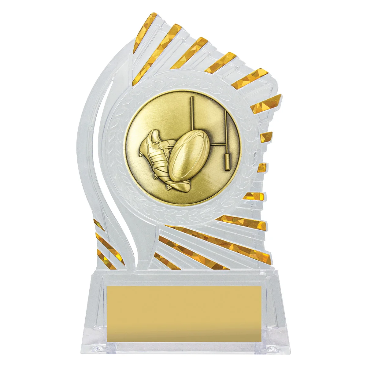 Clear with gold solar rugby league / union with acrylic construction
