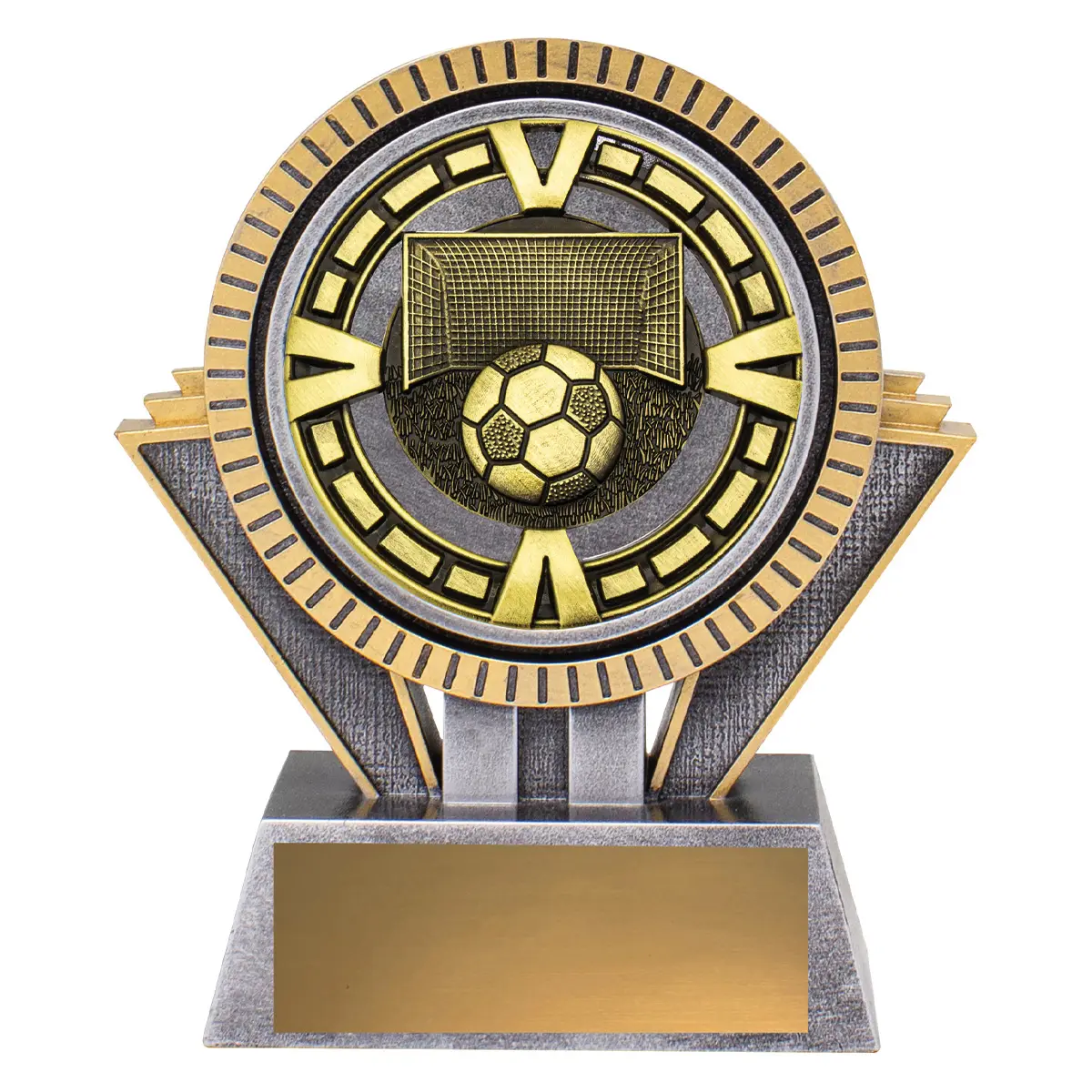 sv204a-silver-and-gold Silver & gold spartan varsity - football with resin / metal construction