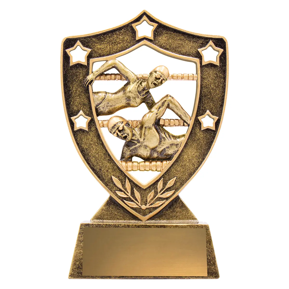 13530-gold Gold swim gold shield with resin construction